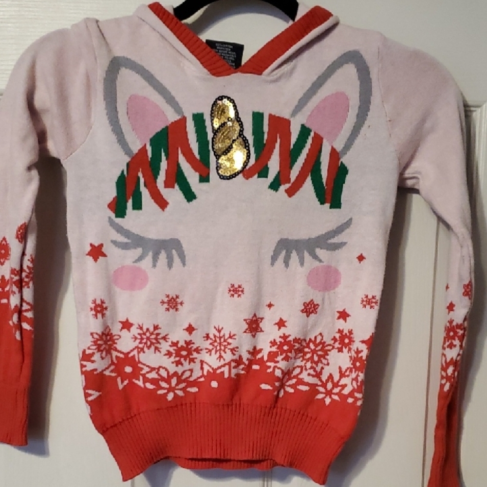 Unicorn Holiday Sweater with Red and Green Accents By Well Worn